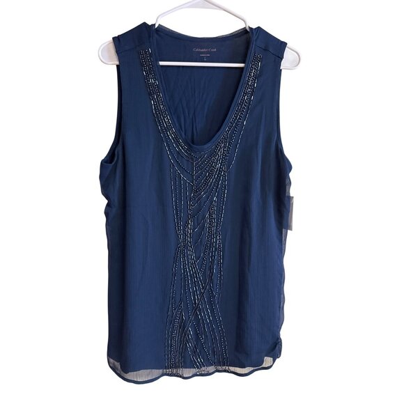 Coldwater Creek Womens Navy Sleeveless Beaded Embellished Top Size L Polyester - Picture 1 of 8